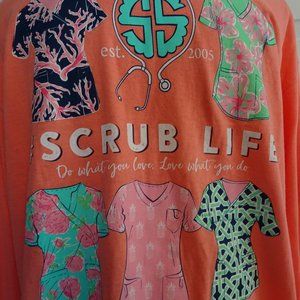 Women's Size Large Long Sleeve Coral T-Shirt Scrub Themed